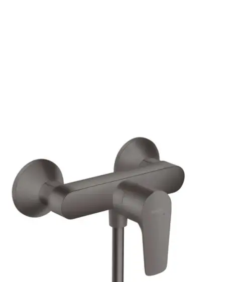Brausemischer von Hansgrohe in brushed black chrome, montiert an der Wand mit einem schlichten Hebel zur Steuerung der Wassertemperatur und -menge.